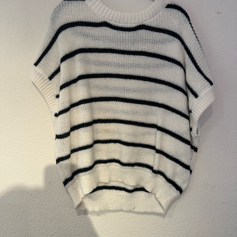 SHEIN Black and White Striped Crew Neck Sweater